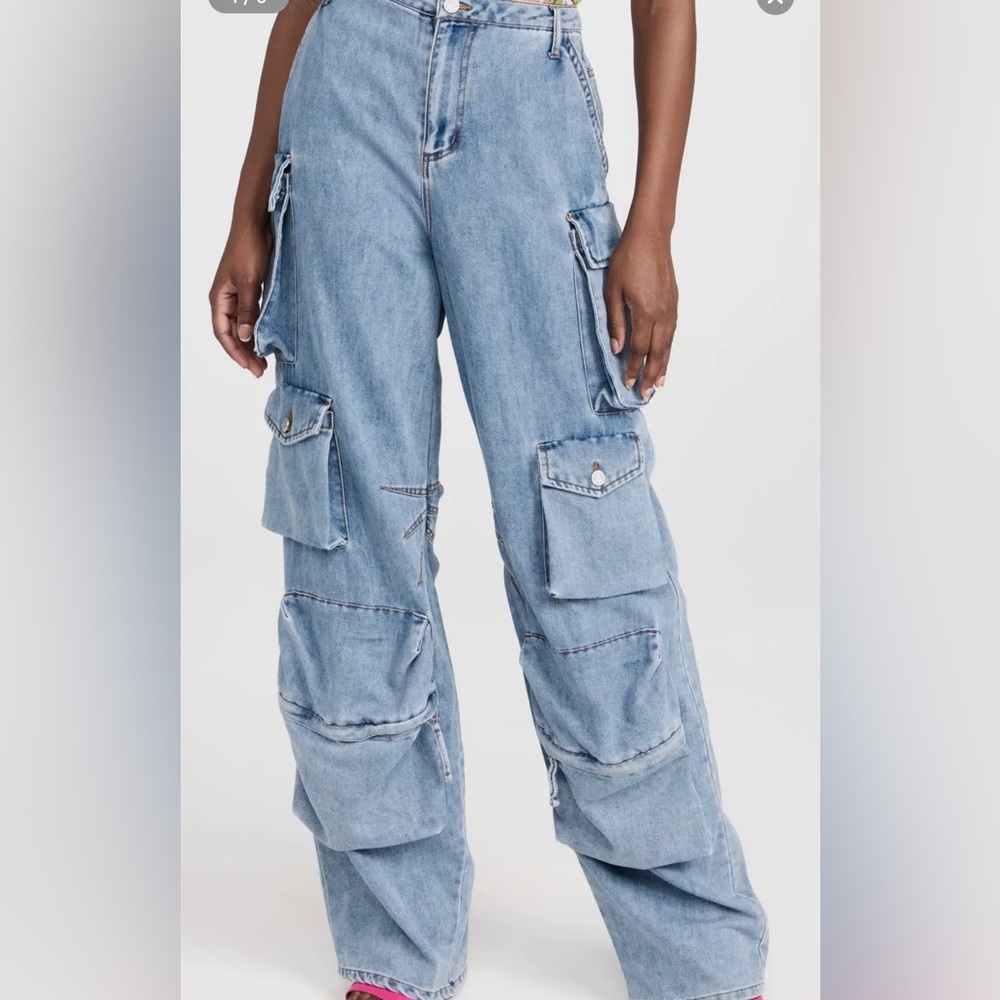 Blue cargo jeans for AFRM.